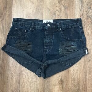 One Teaspoon Black Distressed Denim Jean Shorts